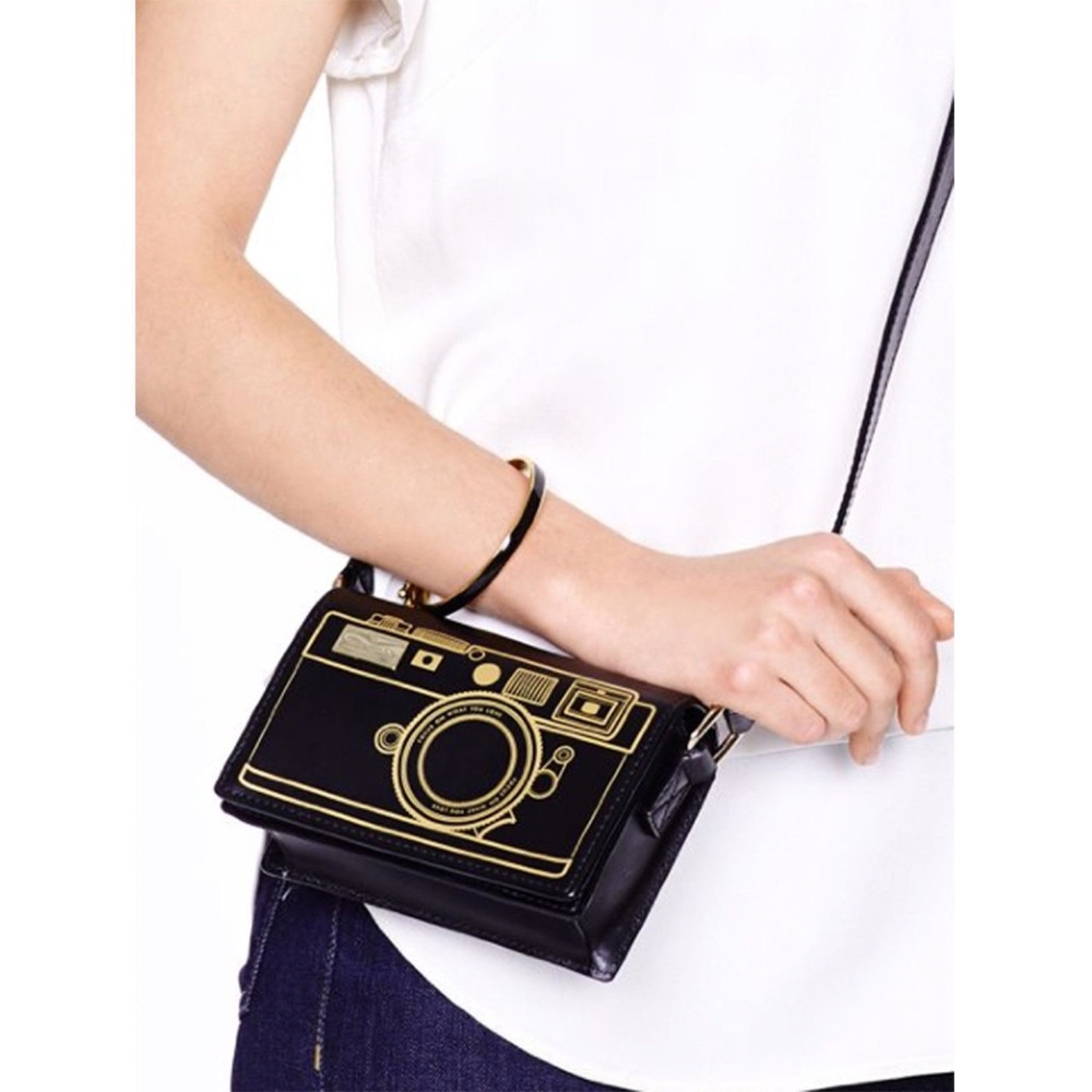 Kate Spade New York Lemon Street Gwen Camera Mini Crossbody – Black/Gold, Rare - Picture 2 of 11